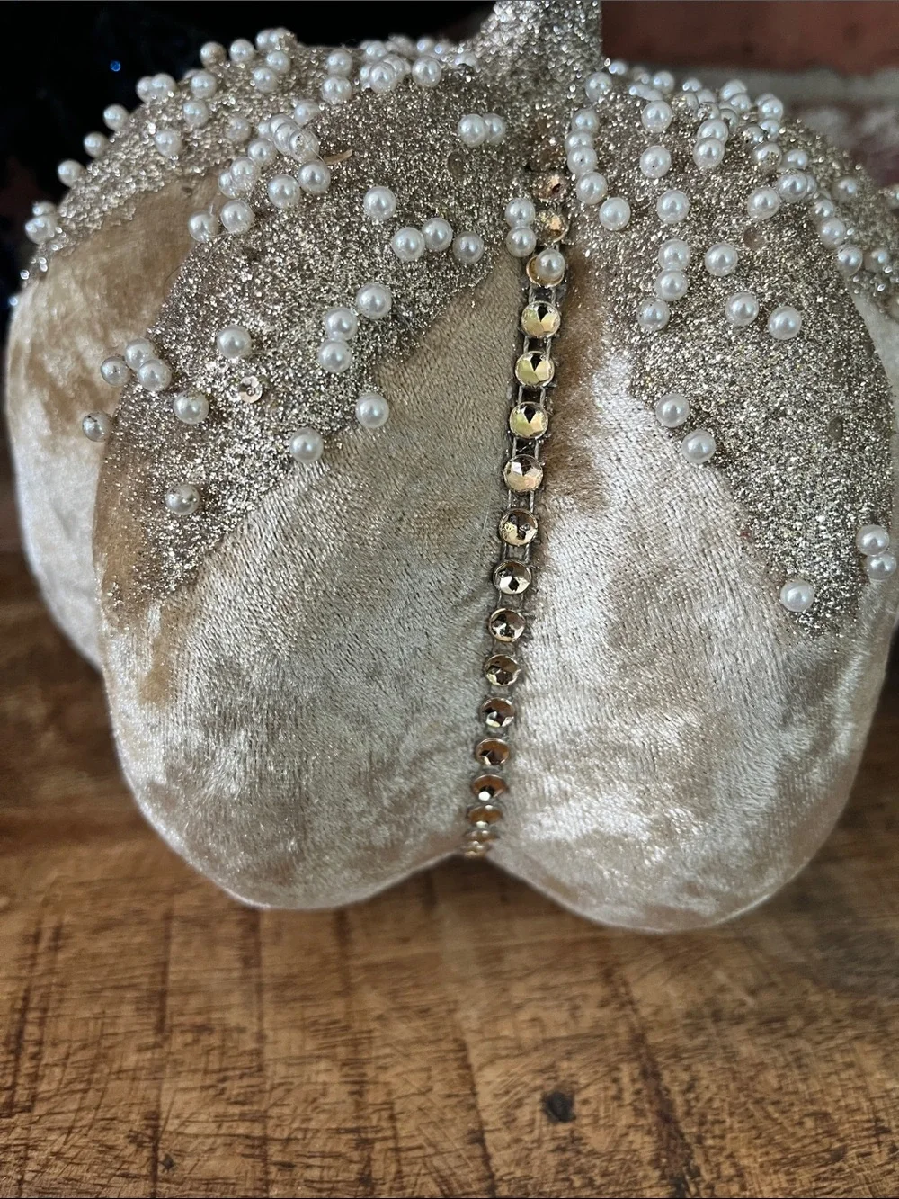 Beaded Velvet Decorative Pumpkin - Cream
